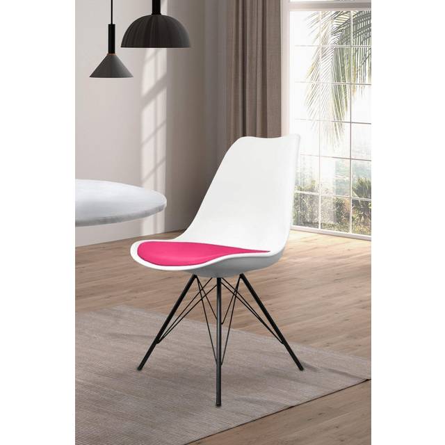 Fusion Living Soho Plastic Dining Chair With Black Metal Legs White & Bright Pink, Pink