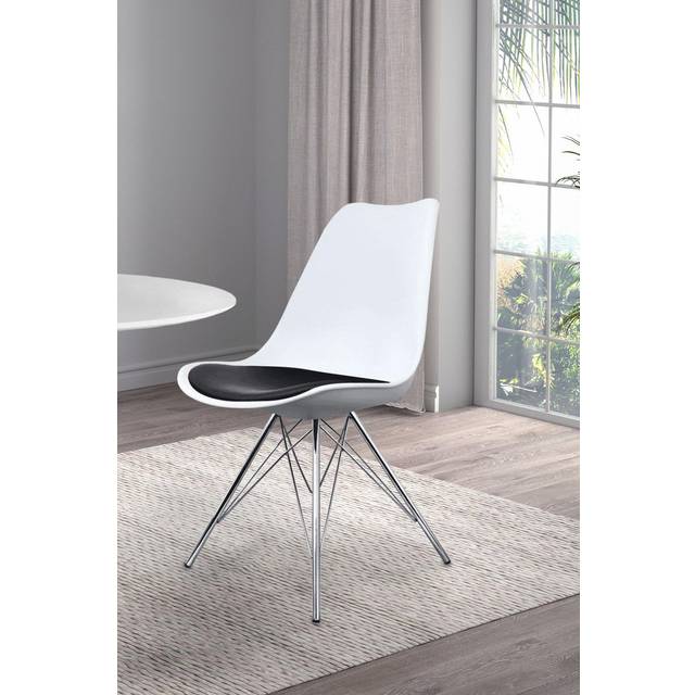 Fusion Living Soho Plastic Dining Chair With Chrome Metal Legs White & Black, Black