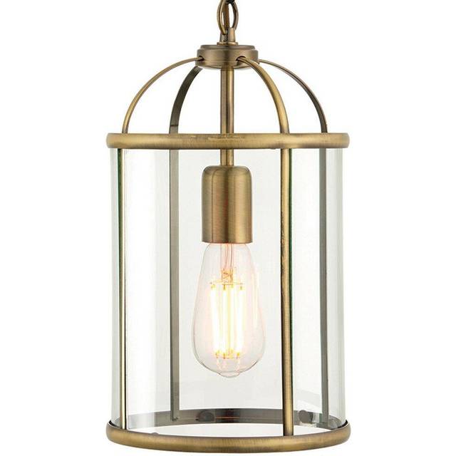 Hanging Ceiling Pendant Light Brass & Glass Lantern Box Shade Lamp Bulb Holder