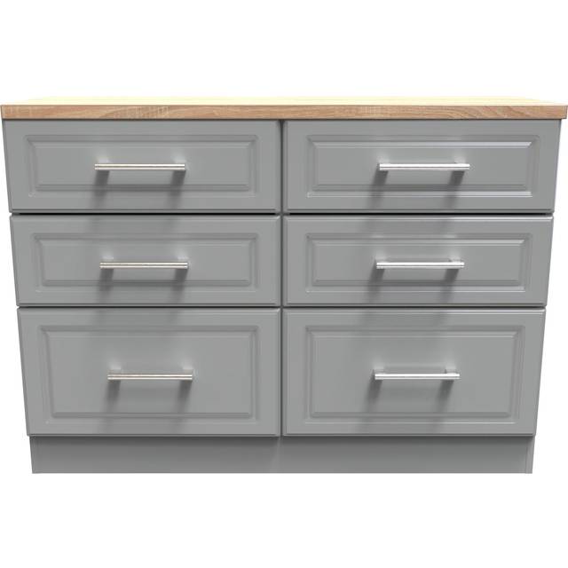 Welcome Furniture Ready Assembled Kent 6 Drawer Wide Chest In Dusk Grey & Oak, Grey