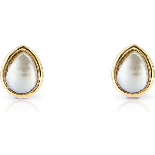 Gold Plated Birthstone June Cabochon Pearl Earrings E6207
