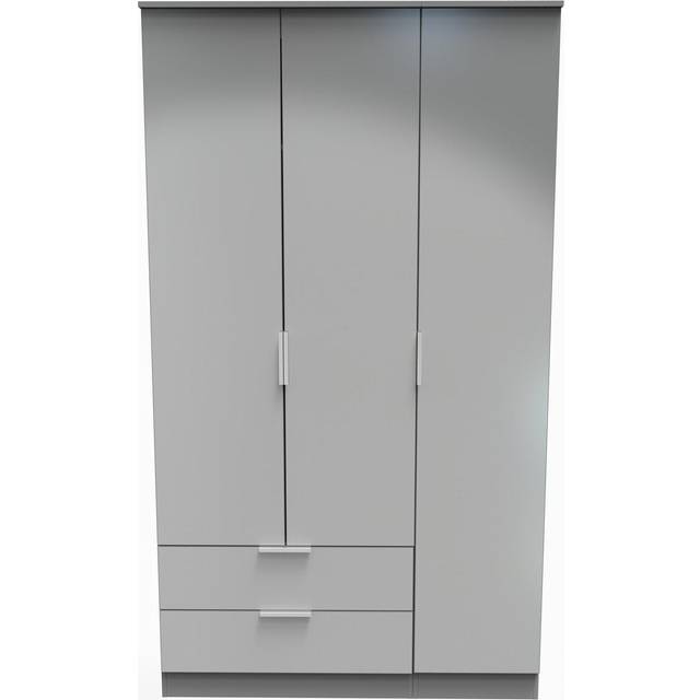 Welcome Furniture Ready Assembled Plymouth Triple Wardrobe With 2 Drawers In Uniform Grey & Dusk Grey, Grey