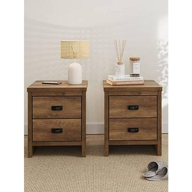 GFW Boston 2 Drawer Knotty Oak Bedside Table Set of 2 - Brown - 2 Drawers