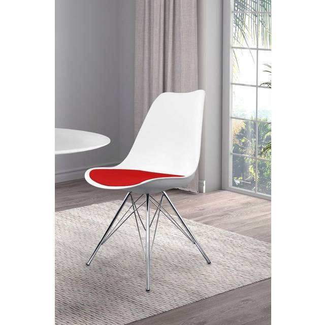 Fusion Living Soho Plastic Dining Chair With Chrome Metal Legs White & Red, Red