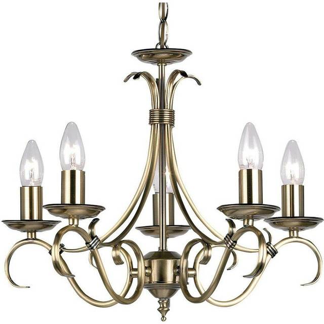 Hanging Ceiling Pendant Light ANTIQUE BRASS 5x Shade Vintage Lamp Bulb Holder