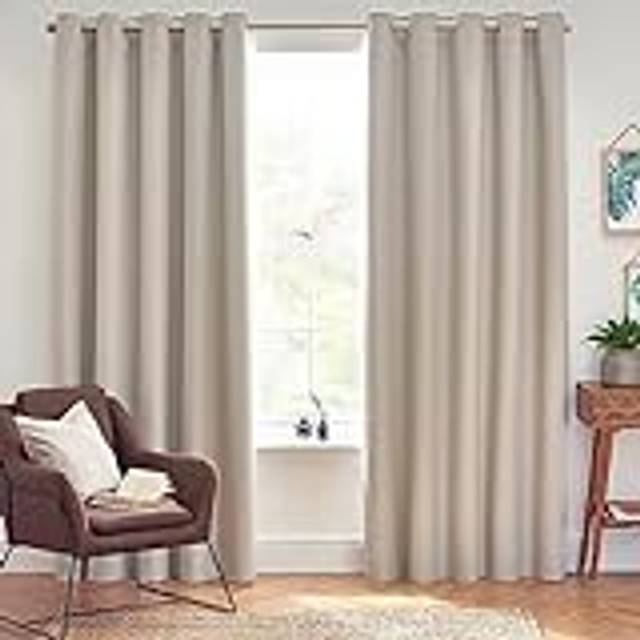 furn. Dawn Linen Thermal Blackout Eyelet Curtain 229 x 183cm - Cream - W 183 x D 229cm