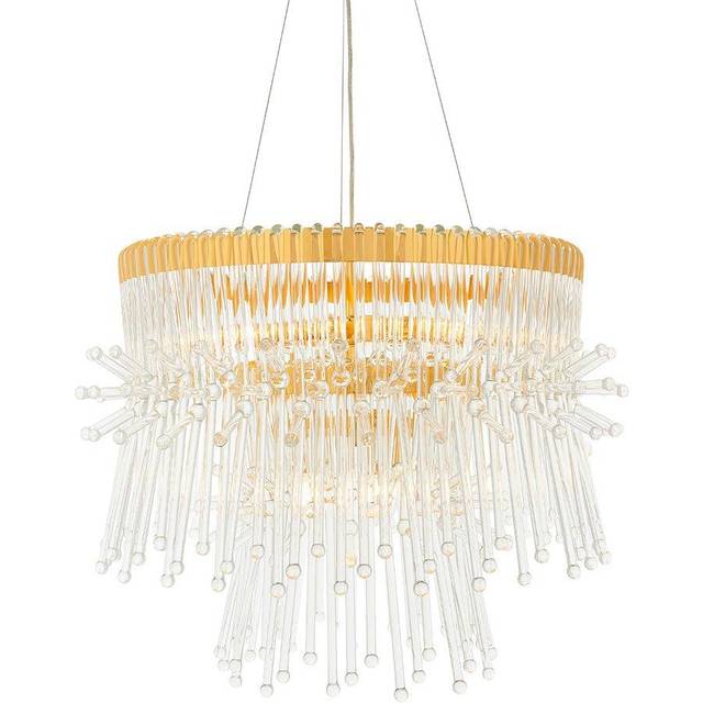 Gold Plated Ceiling Chandelier - Glass Detailing - 9 Bulb Pendant Light Fitting