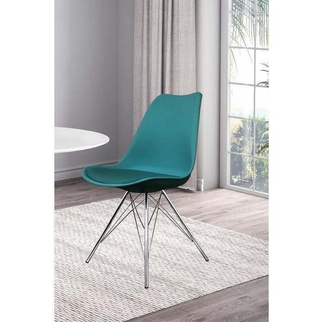Fusion Living Soho Plastic Dining Chair With Chrome Metal Legs Teal, Green