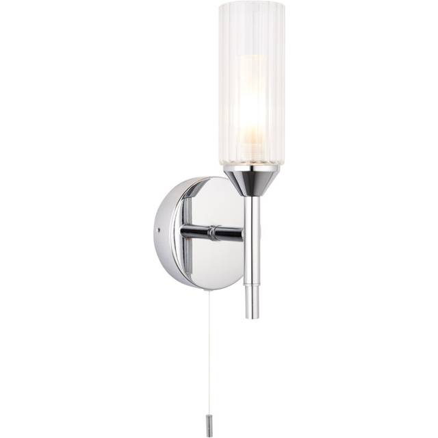 Chrome Plated Bathroom Wall Light - Ribbed Glass Shade & Frosted Diffuser