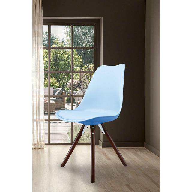 Fusion Living Soho Plastic Dining Chair With Pyramid Dark Wood Legs Light Blue, Blue