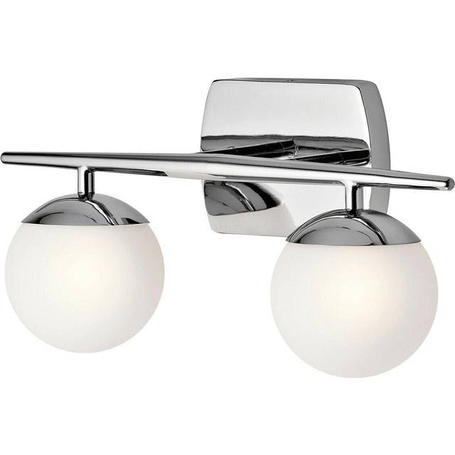 IP44 Twin Wall Light Satin Etched Cased Opal Globes Polished Chrome LED G9 3.5W