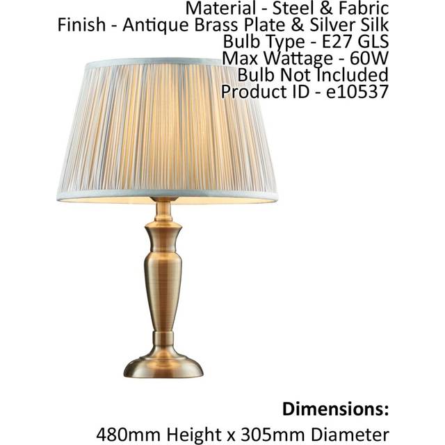 Table Lamp Antique Brass & Silver Silk 60W E27 GLS Base & Shade e10245