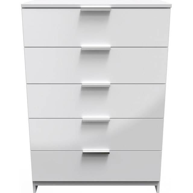 Crowndale Plymouth 5 Drawer White Gloss Wide Chest of Drawers - 5 Drawers