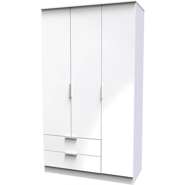 Welcome Furniture Ready Assembled Plymouth Triple Wardrobe With 2 Drawers In White, White