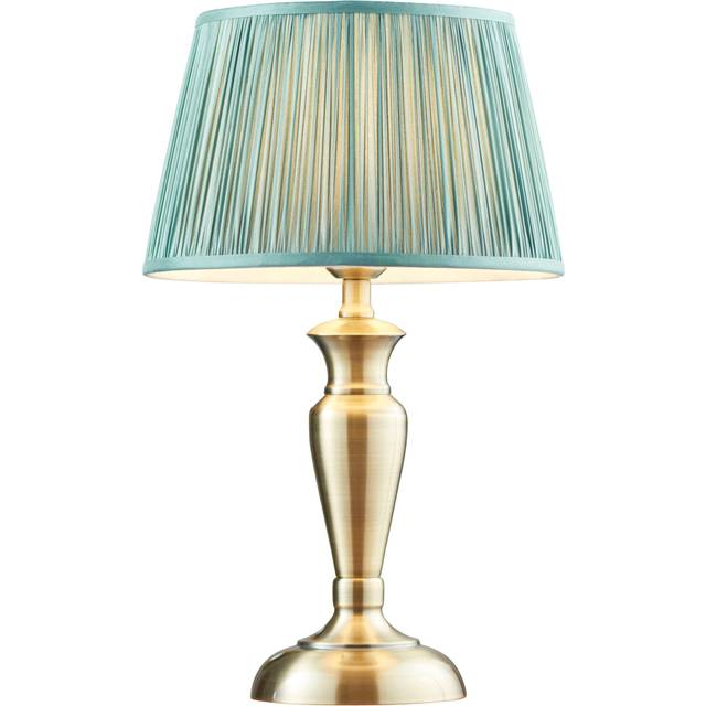 Table Lamp Antique Brass & Fir Silk 60W E27 GLS Base & Shade e10530