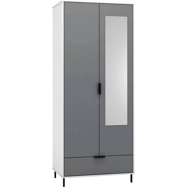 Seconique Madrid 2 Door 1 Drawer Wardrobe - Grey/White Gloss, Grey