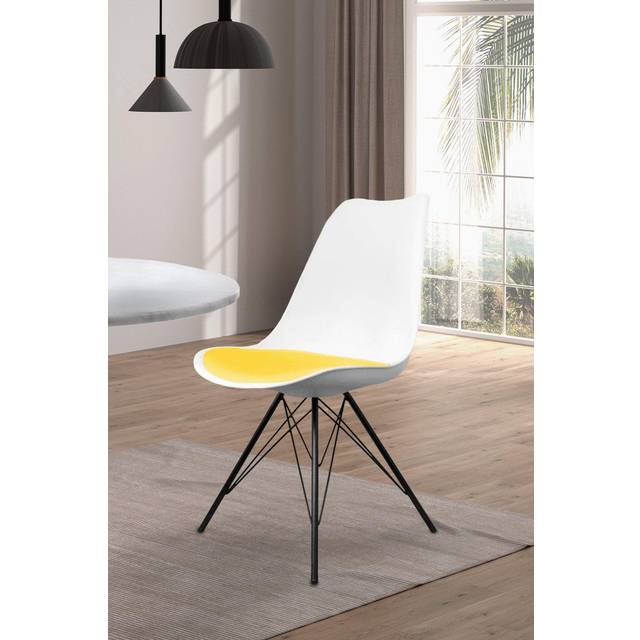 Fusion Living Soho Plastic Dining Chair With Black Metal Legs White & Yellow, Yellow