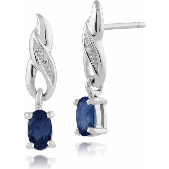 Classic Oval Sapphire & Diamond Drop Earrings in 9ct White Gold
