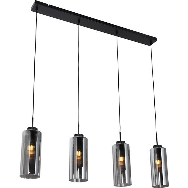 Qazqa - Art Deco Pendant Light Black with Smoke Glass 4-Light - Laura