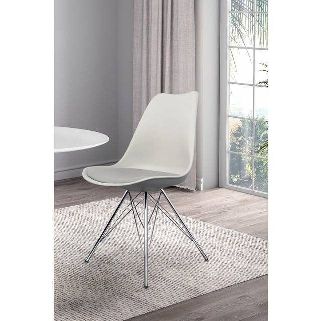 Fusion Living Soho Plastic Dining Chair With Chrome Metal Legs Light Grey, Grey