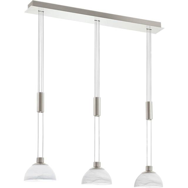 Pendant Light Colour Satin Nickel Shade White Glass Alabaster Bulb LED 3x6W