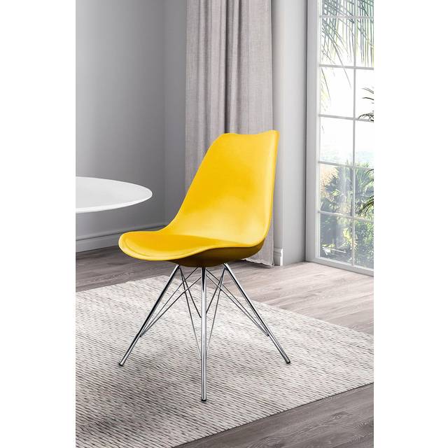Fusion Living Soho Plastic Dining Chair With Chrome Metal Legs Yellow, Yellow