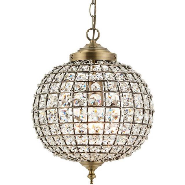 Hanging Ceiling Pendant Light Antique Brass Glass Round Metal Lamp Shade Holder