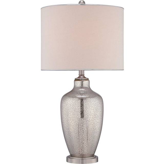 Table Lamp Glass Base Beige Linen Shade Silver Trim Mercury Glass LED E27 100W