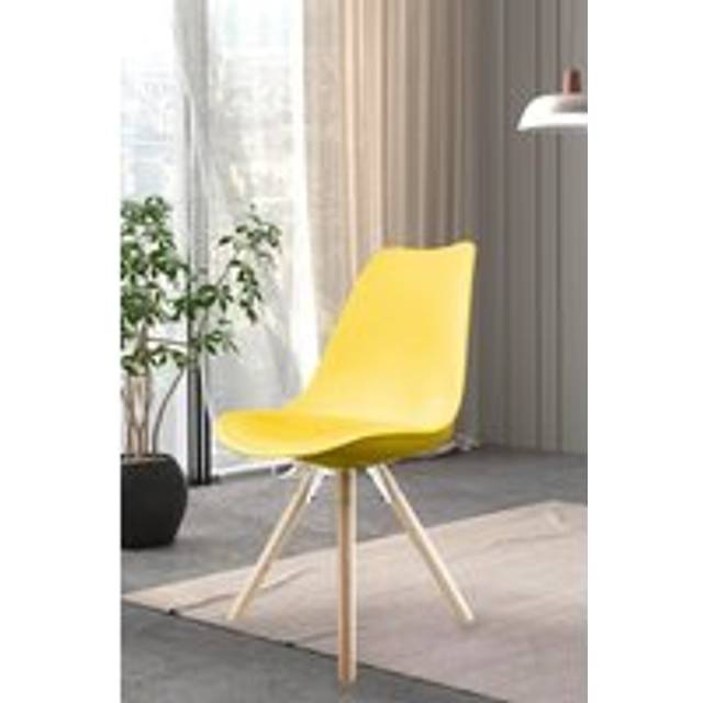 Fusion Living Soho Plastic Dining Chair With Pyramid Light Wood Legs Yellow, Yellow