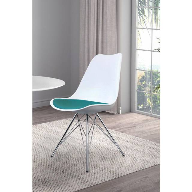 Fusion Living Soho Plastic Dining Chair With Chrome Metal Legs White & Teal, Green