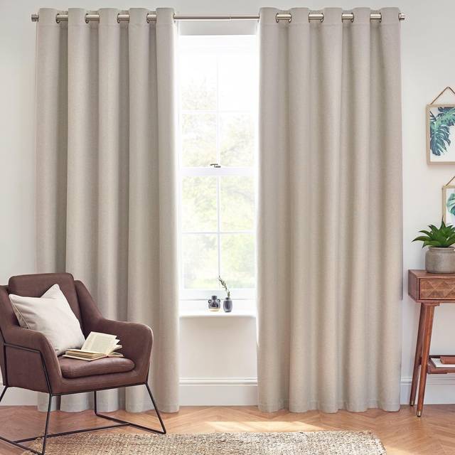 furn. Dawn Linen Thermal Blackout Eyelet Curtain 229 x 229cm - Cream - W 229 x D 229cm