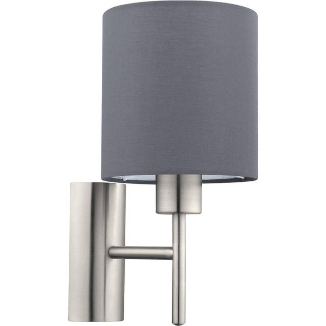 Wall Light Colour Satin Nickel Shade Grey Fabric Rocker Switch Bulb E27 1x60W