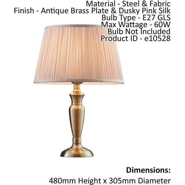 Table Lamp Antique Brass & Dusky Pink Silk 60W E27 Base & Shade e10528