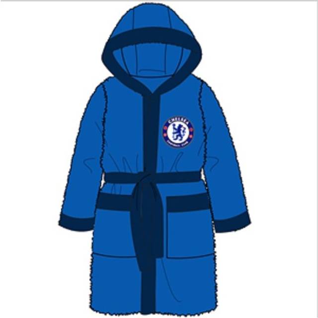 Chelsea Boys Dressing Gown Robe Hooded Fleece Kids Official Football Gift