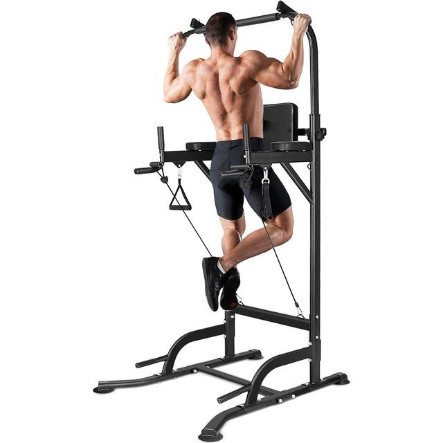 Dip Station Pull Up Bar Fitness Power Tower - Black