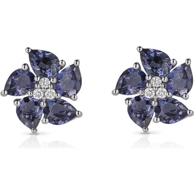 Iolite Peony Flower White Gold Stud Earrings GE2417M
