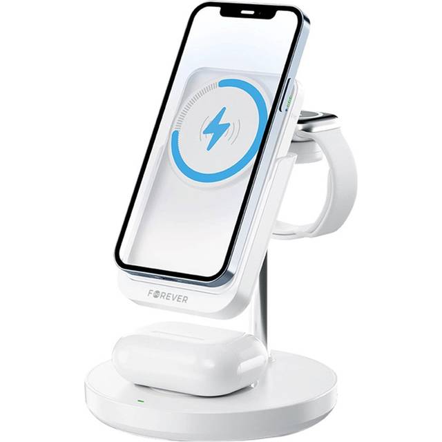 Forever MACS-100 - Trådlös 5i1 Laddstation med portabel Qi-Powerbank 5000mAh, Vit