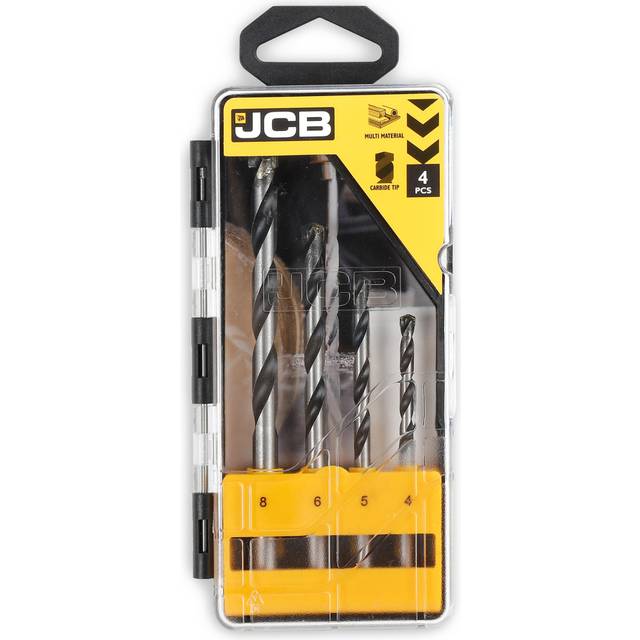 JCB Multi Purpose Drill Bits 4,5,6,8 mm Steel Carbide Tip for Masonry, Metal and Wood, 4-Pieces | 5055803310615