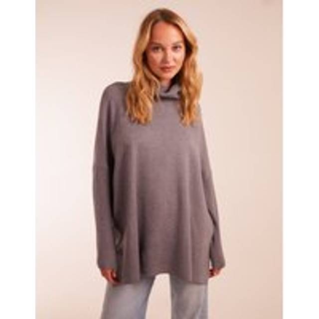Blue Vanilla Womens High Neck Boxy Jumper - Grey - Size Medium/Large