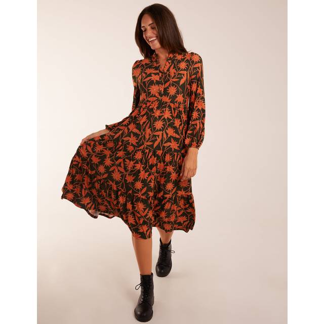 Womens Collar Trapeze Midi Dress - Green - S