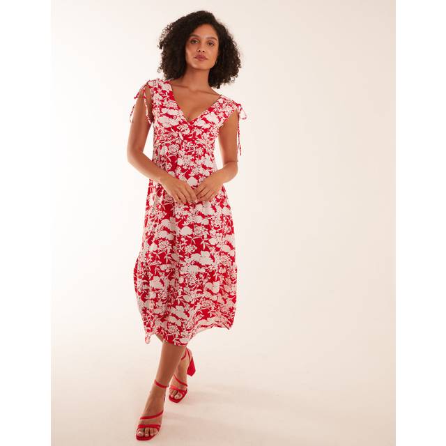 Blue Vanilla Womens Ring Front V Neck Midi Dress - Red - Size 8 UK