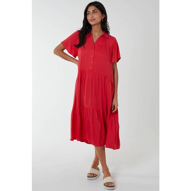 Blue Vanilla Womens Drop Waist Tiered Midi Dress - Coral - Size Medium