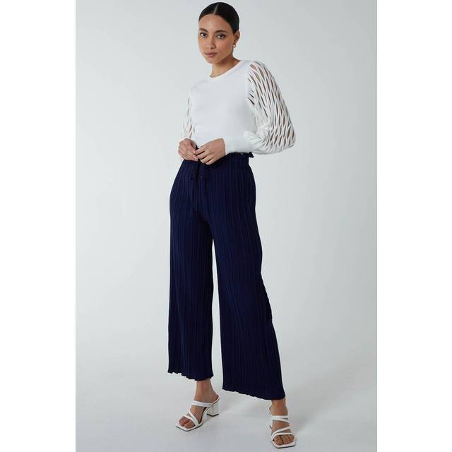 Blue Vanilla Womens Wide Leg Pleated Trousers - Navy - Size Medium