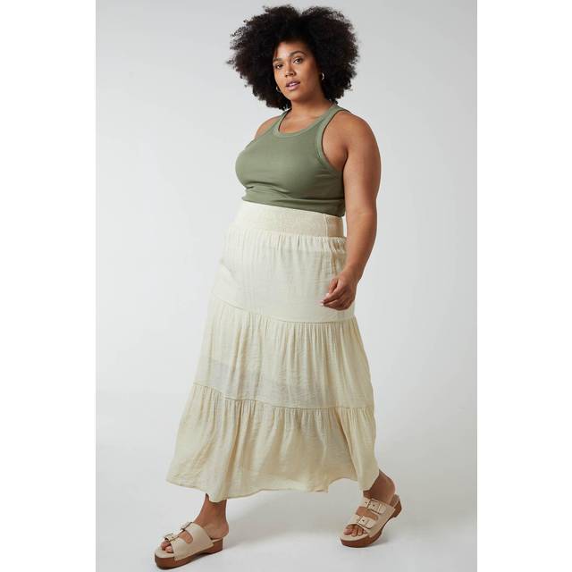 Curve Tiered Shirred Maxi Skirt - 22/24 / STONE