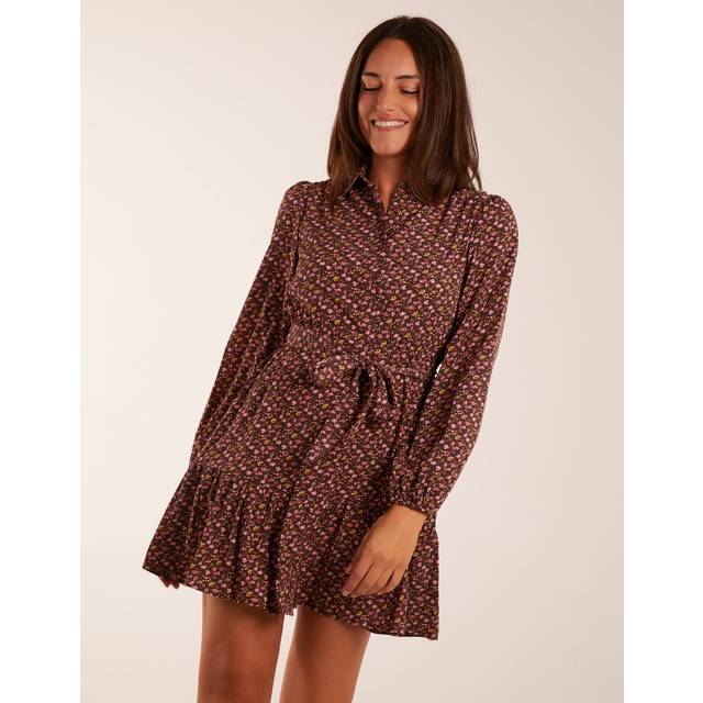 Blue Vanilla Womens Ruched Shoulder Mini Shirt Dress - Brown - Size Small
