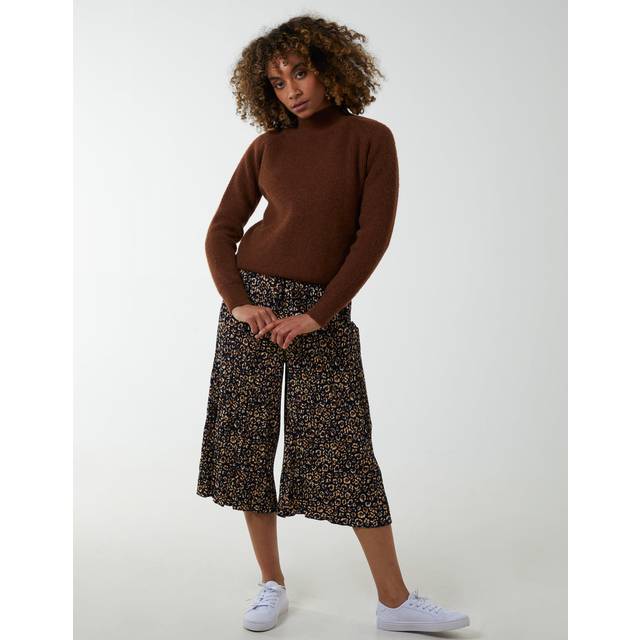 Womens Animal Print Cropped Trousers - Navy - M