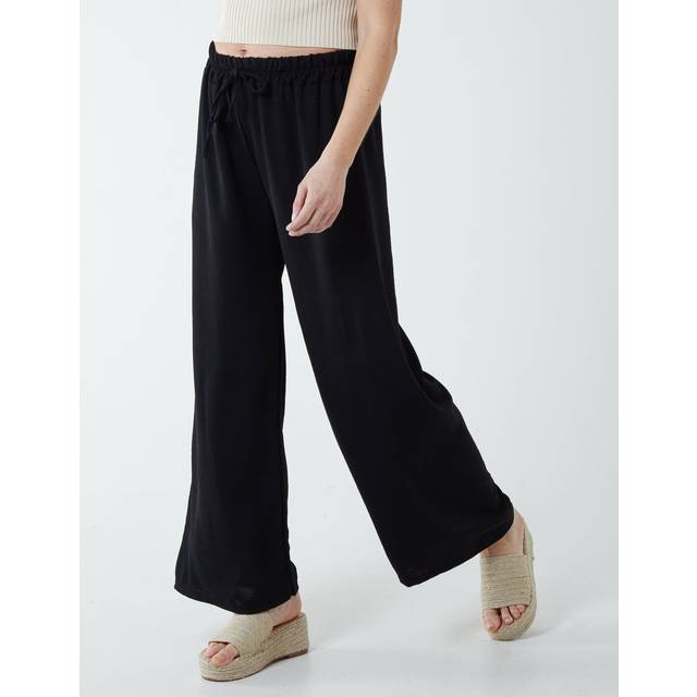 Womens Drawstring Wide Leg Trousers - Black - S/M