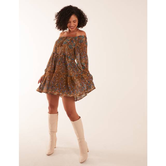 Blue Vanilla Womens Bardot Neck Mini Trapeze Dress - Brown - Size Medium