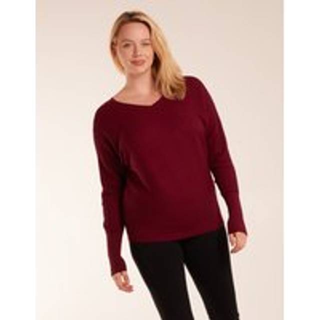 Curve Rib V-Neck Jumper - Burgundy - Extra Large - Blue Vanilla