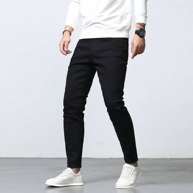 Män Bomull massiva skinny jeans Slim Fit Långtvättad Mörk Tvätt Jean Cargo Vanlig Svart Arbete Business Casual Man (L,M,S,XL,XS,XXL)